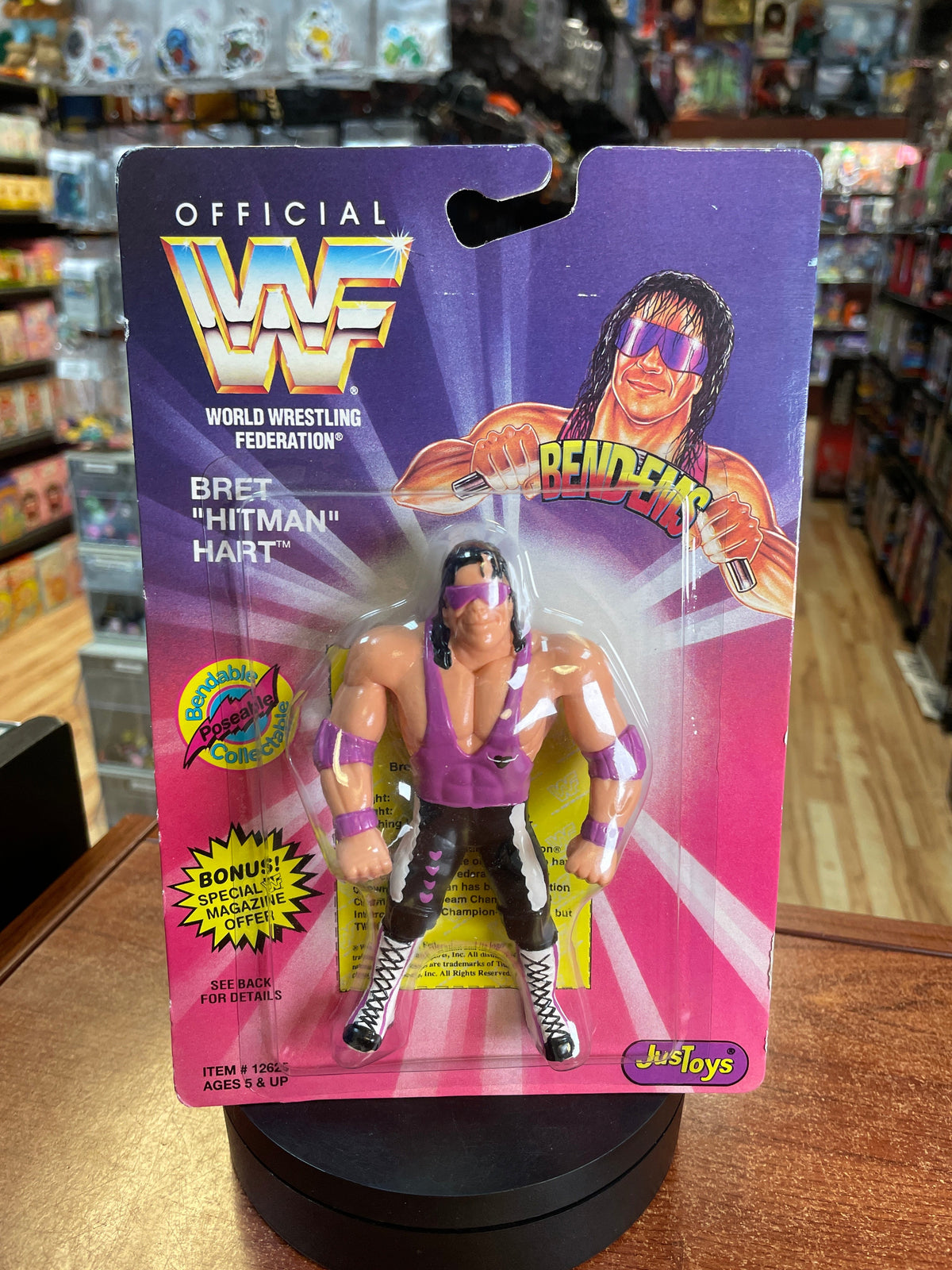 Bret Hitman Hart (Vintage WWF, JusToys) **SEALED** product image 1, provided for visual reference and product detail review