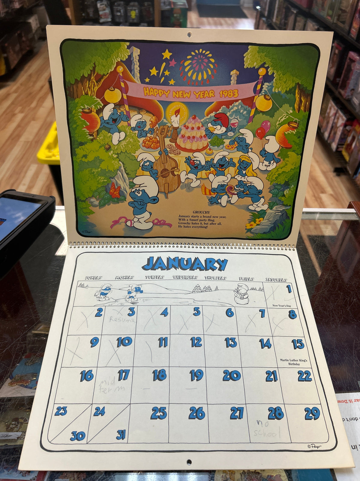 16 Month Calender -1982/1983- (Vintage Smurfs, Schleich Peyo) product image 6, provided for visual reference and product