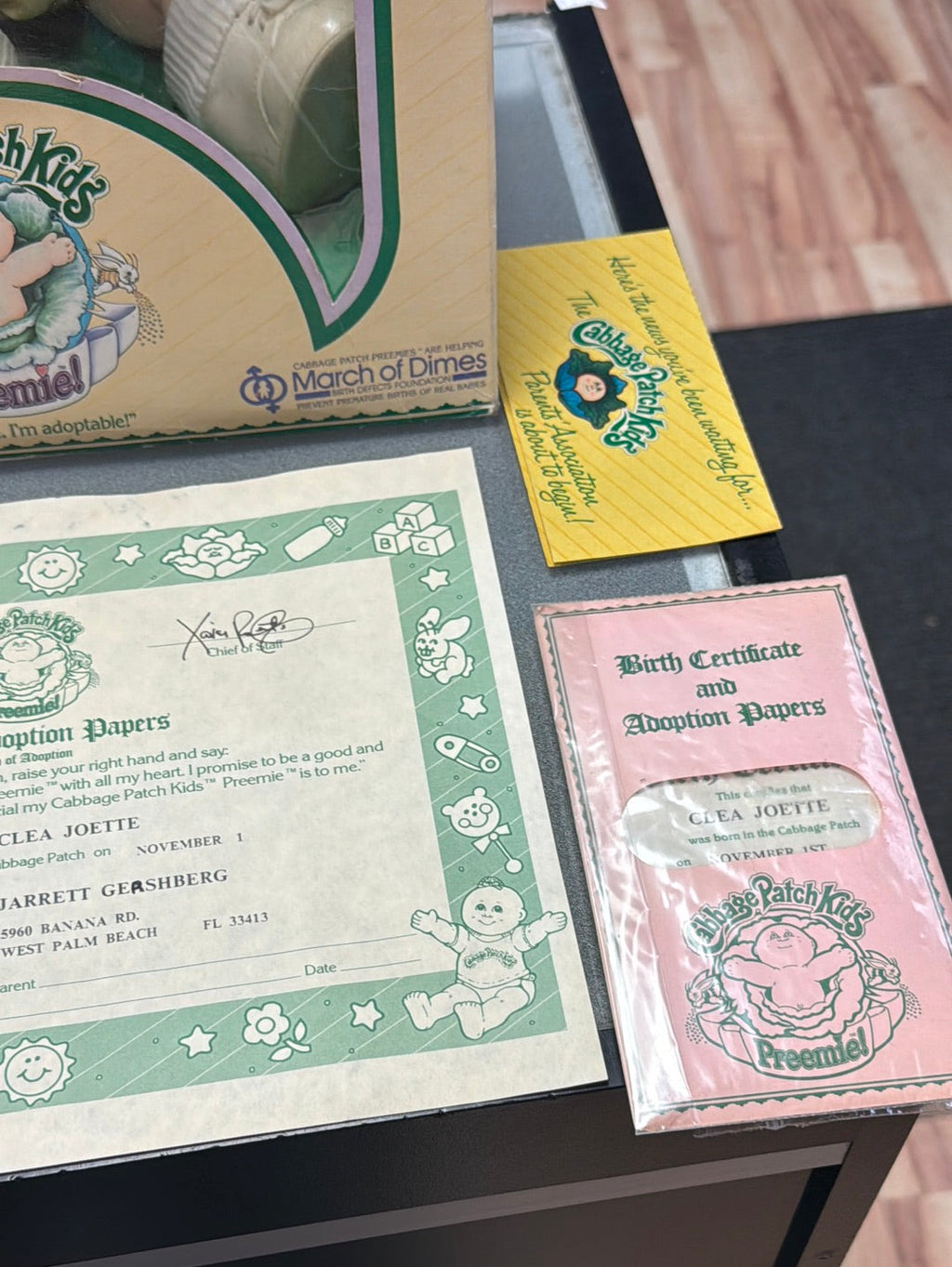 Clea Joette Preemie with Papers Box (Vintage CPK Cabbage Patch Kid, Coleco) product image 5, provided for visual reference
