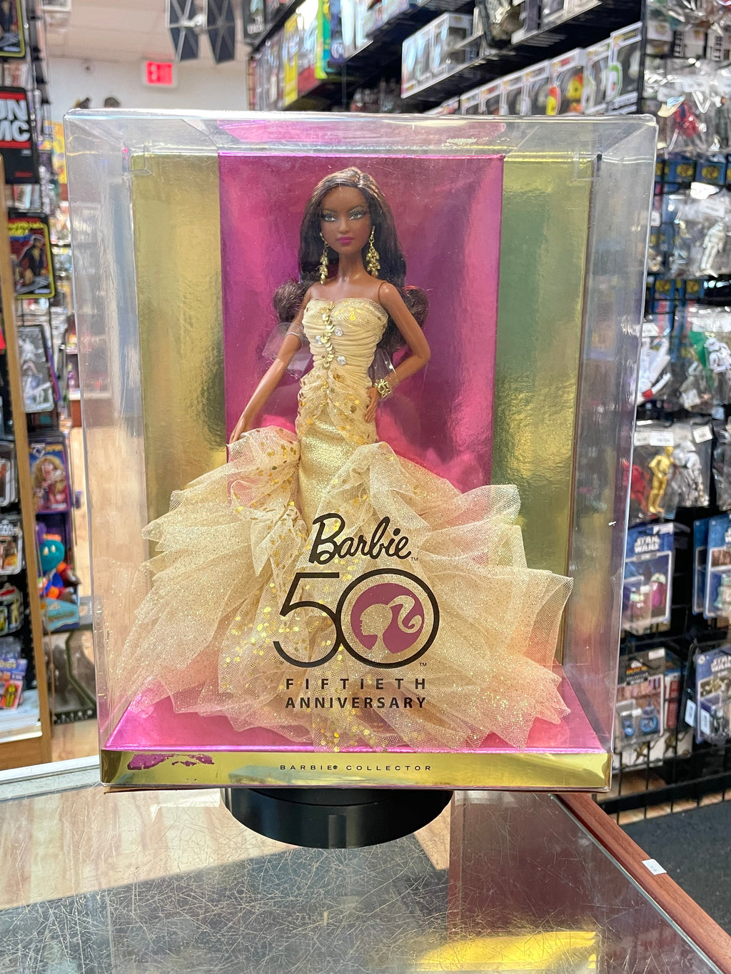 50th Anniversary Doll African American Gold Dress #N5860 (Barbie, Mattel) **SEALED** product image 1, provided for visual