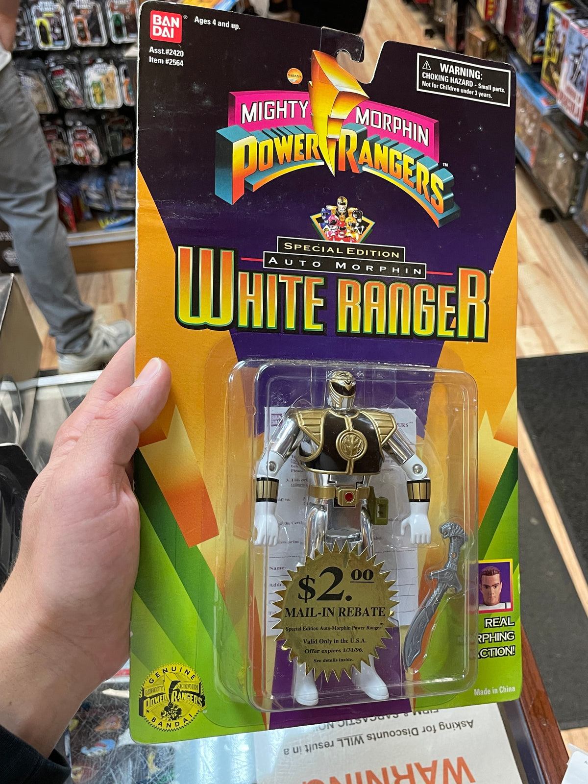 Auto Morphin Metallic White Ranger (Vintage MMPR Power Rangers, Bandai) **SEALED** product image 6, provided for visual