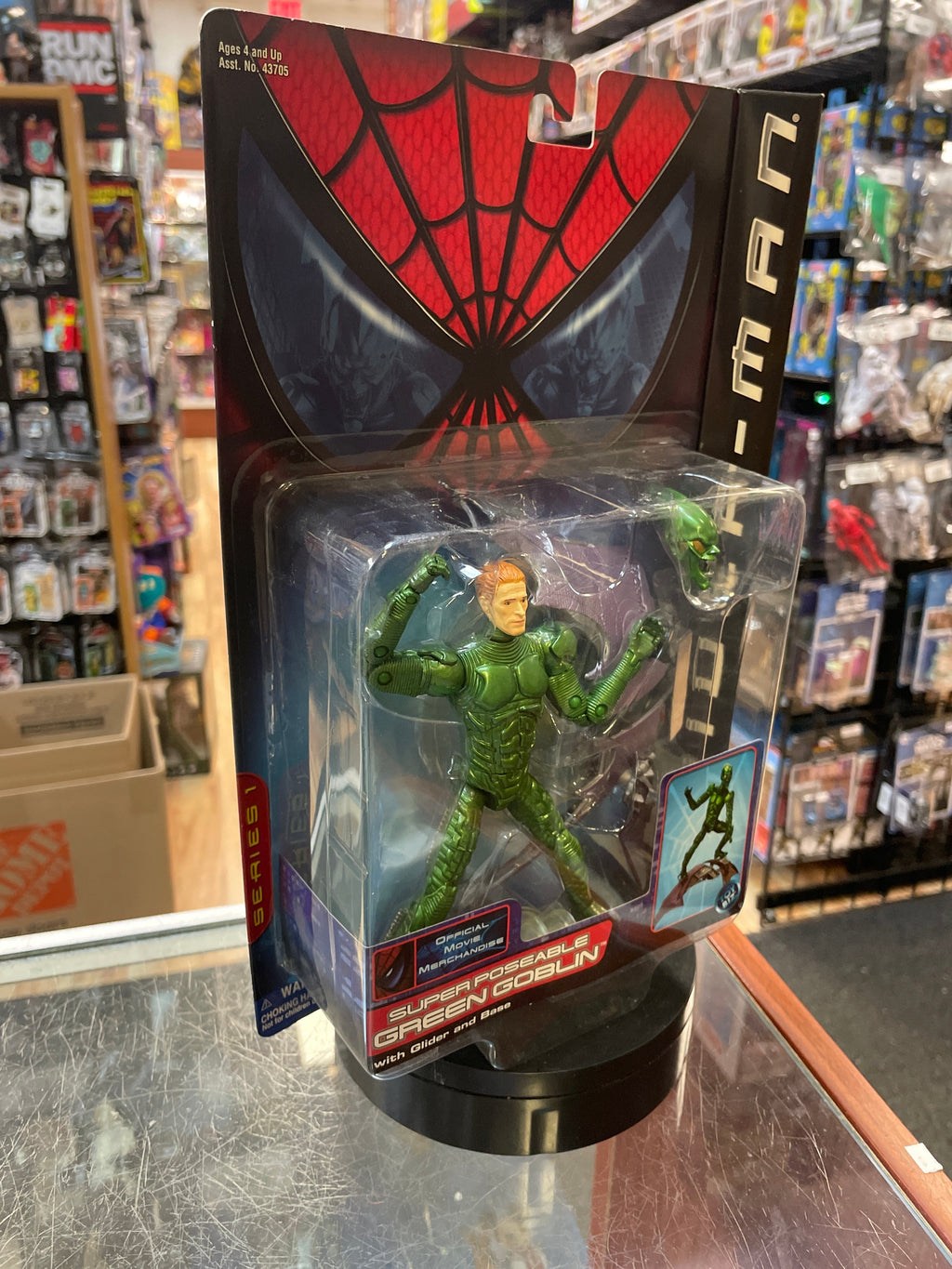 Super Poseable Green Goblin With Glider & Base Series 1 (Vintage Spider-Man, Toy Biz) SEALED product image 3, provided for