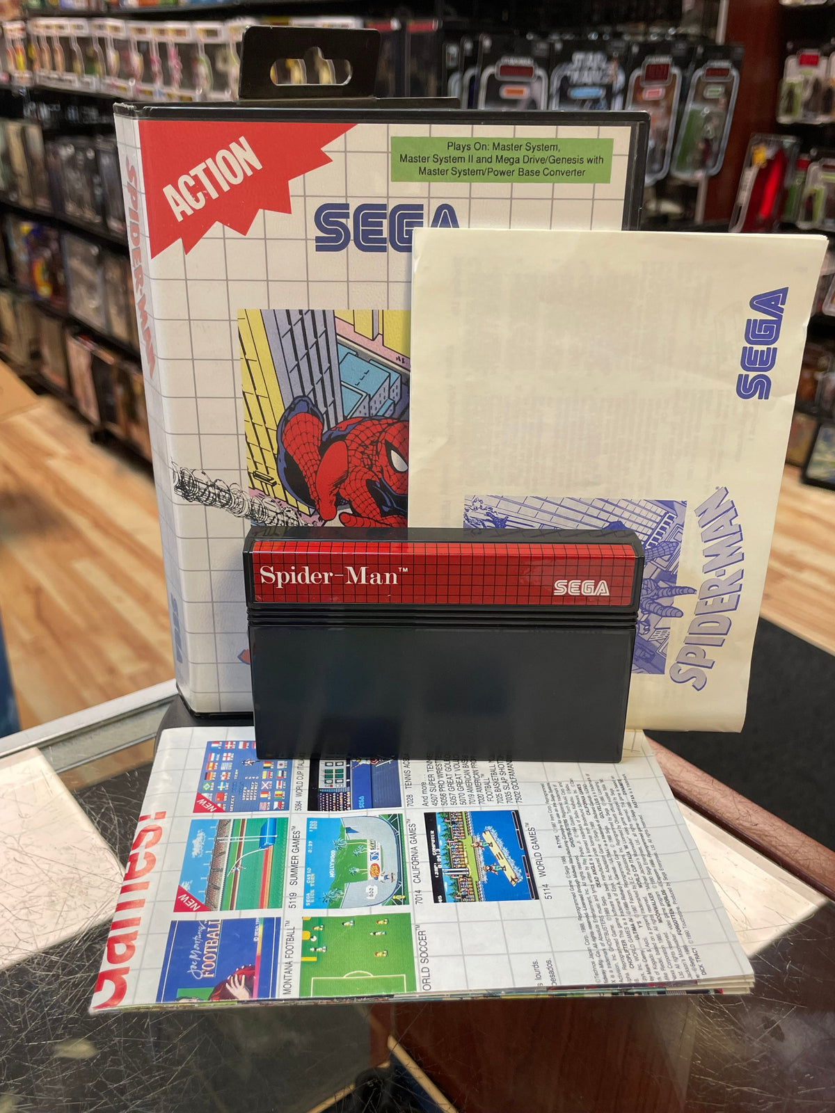Spider-Man with Pack Sticker (SEGA Master System SMS, Video Games) **COMPLETE** product image 1, provided for visual