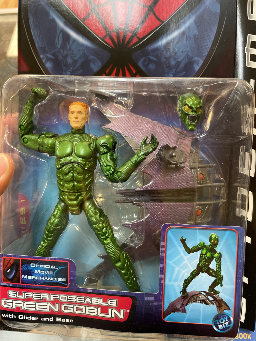 Super Poseable Green Goblin With Glider & Base Series 1 (Vintage Spider-Man, Toy Biz) SEALED product image 5, provided for