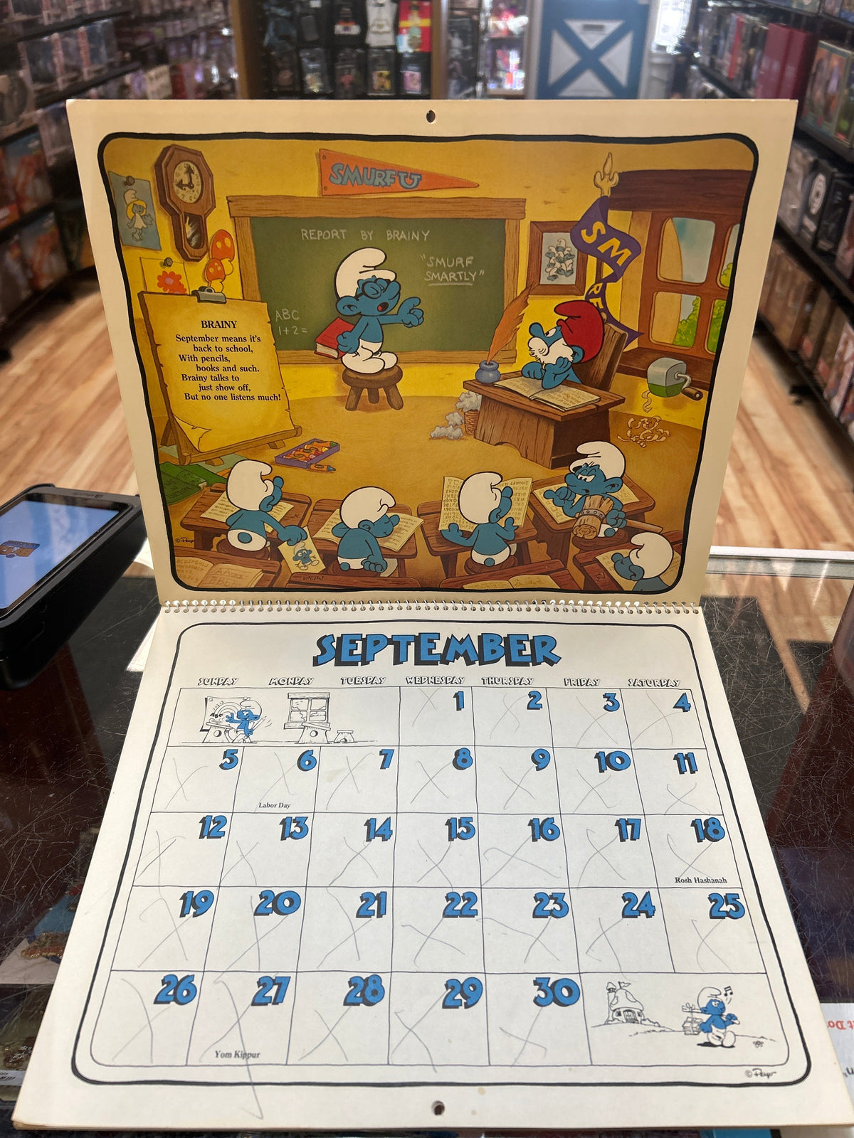 16 Month Calender -1982/1983- (Vintage Smurfs, Schleich Peyo) product image 2, provided for visual reference and product