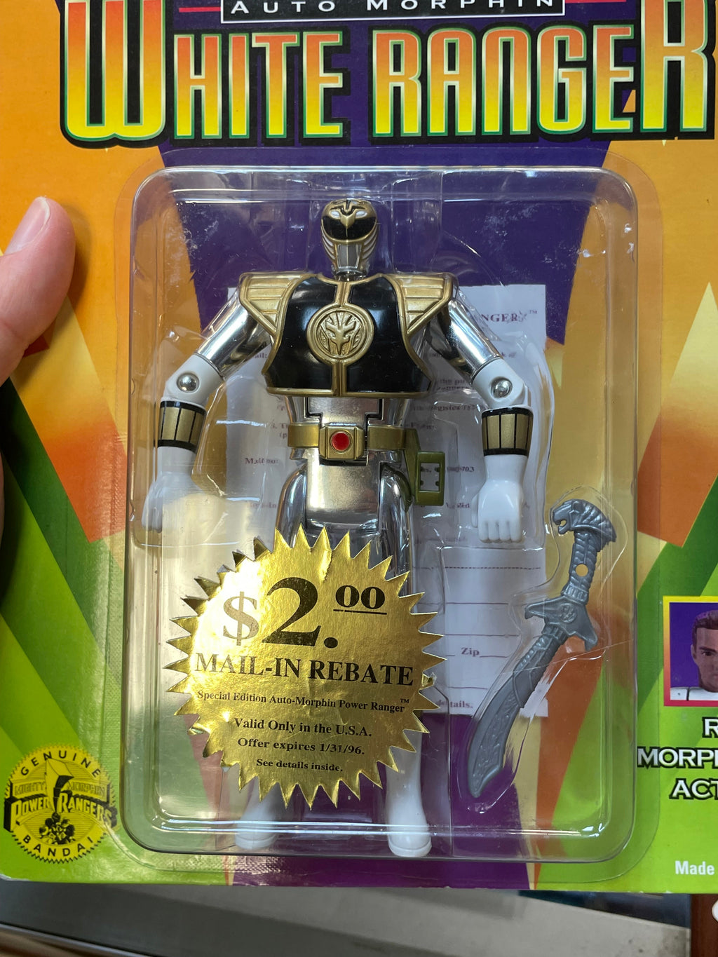Auto Morphin Metallic White Ranger (Vintage MMPR Power Rangers, Bandai) **SEALED** product image 5, provided for visual