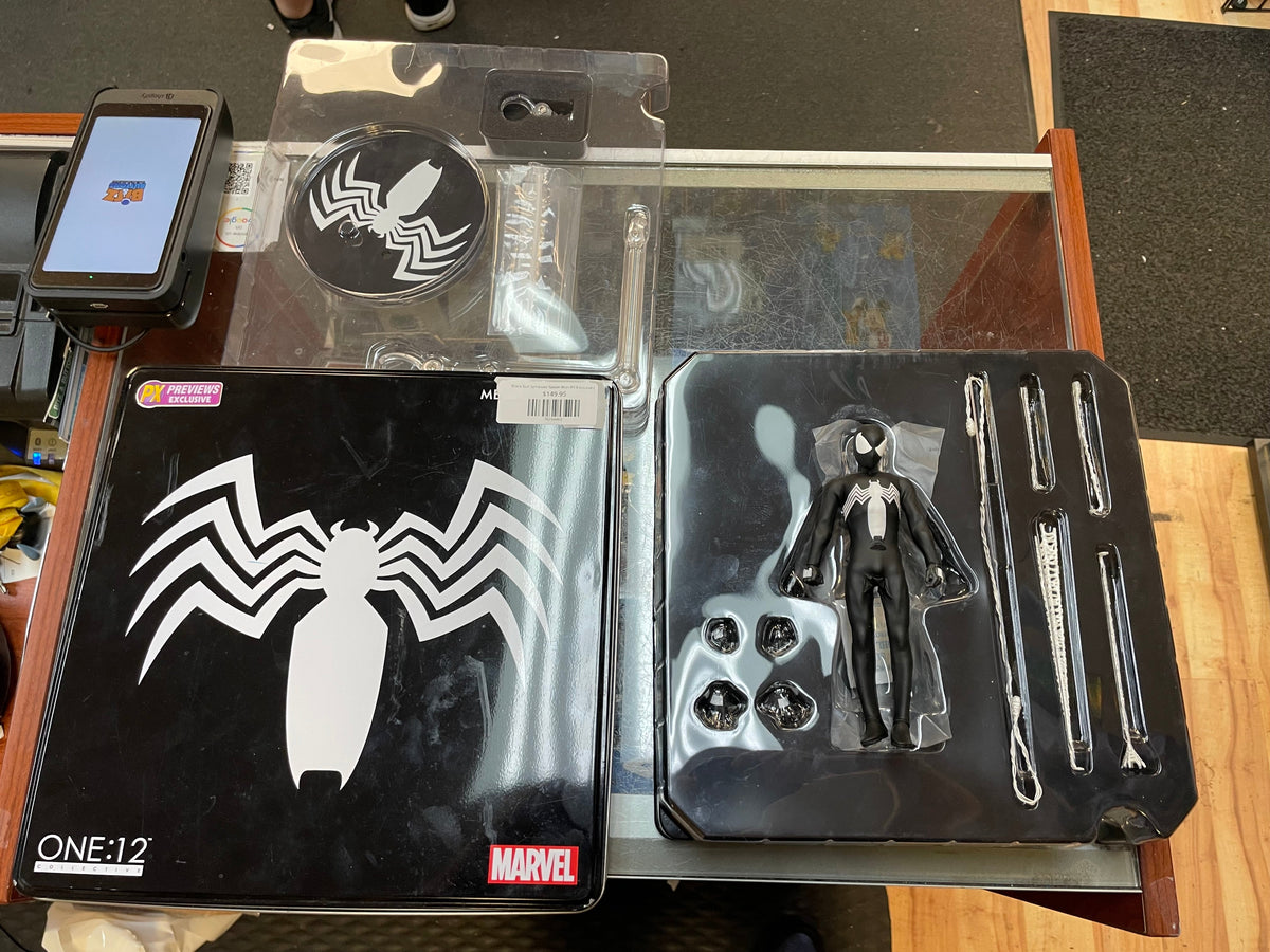 Black Suit Symbiote Spider-Man PX Exclusive (Mezco One:12, Mezco Toyz) COMPLETE product image 1, provided for visual