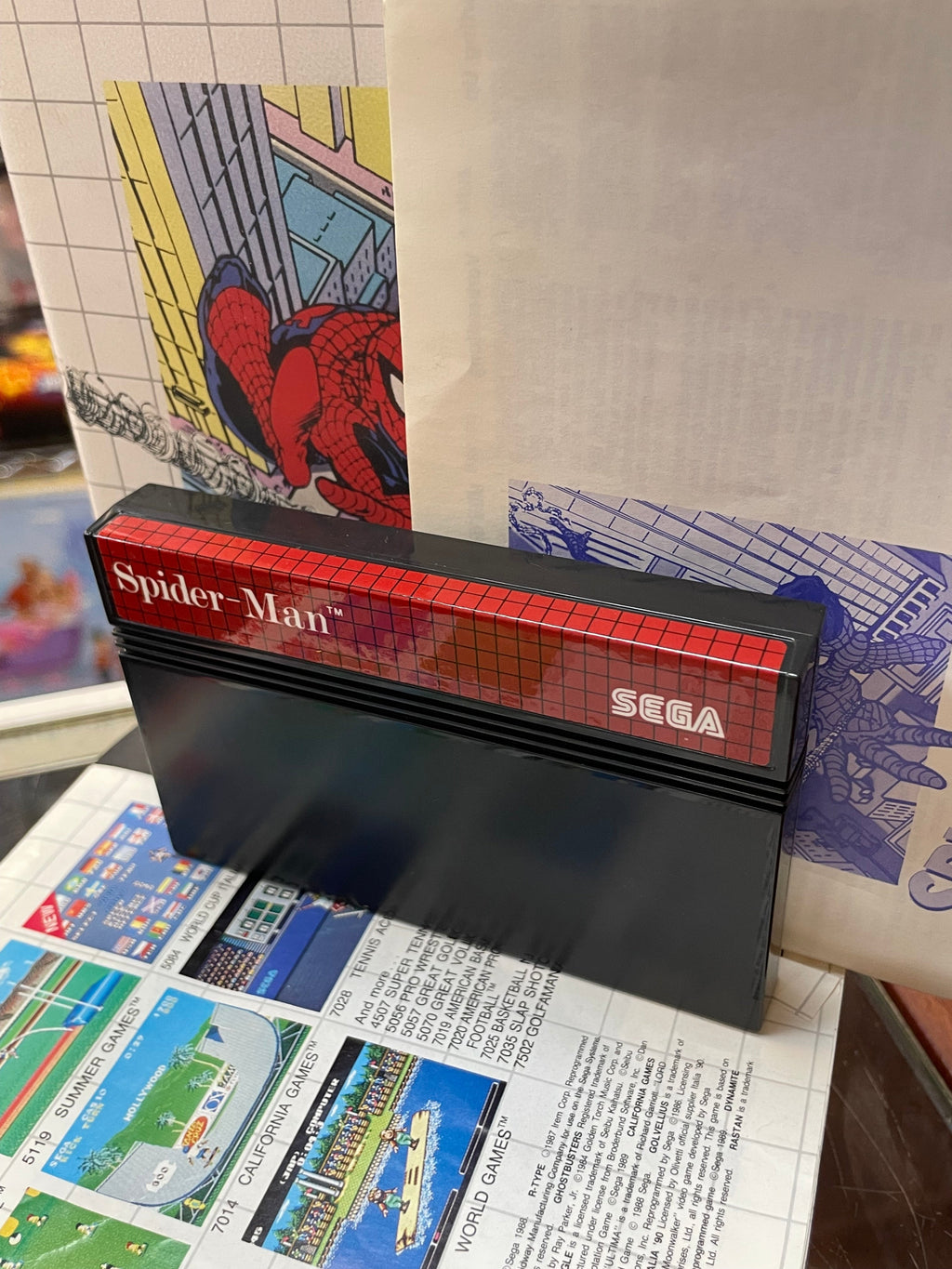 Spider-Man with Pack Sticker (SEGA Master System SMS, Video Games) **COMPLETE** product image 2, provided for visual