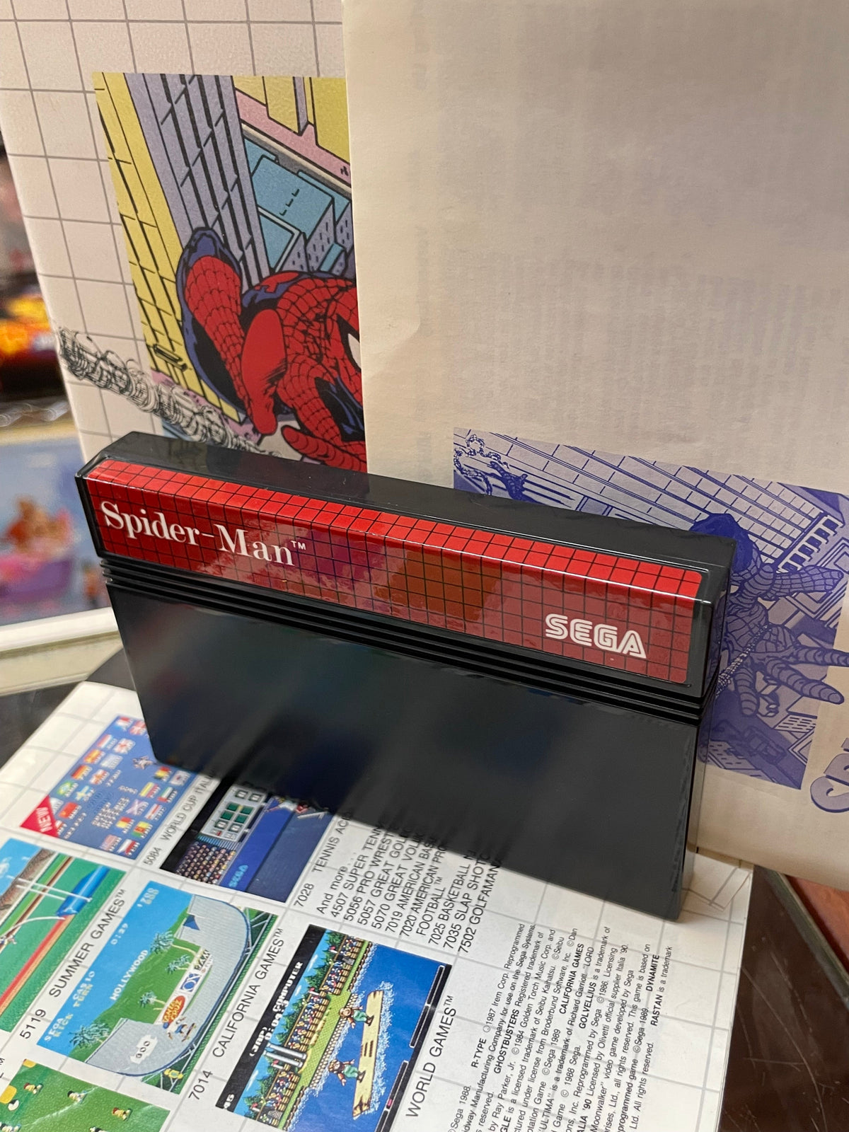 Spider-Man with Pack Sticker (SEGA Master System SMS, Video Games) **COMPLETE** product image 2, provided for visual