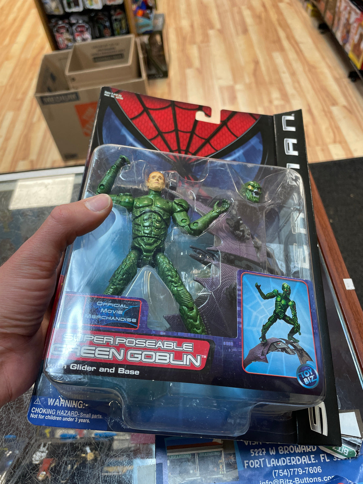 Super Poseable Green Goblin With Glider & Base Series 1 (Vintage Spider-Man, Toy Biz) SEALED product image 4, provided for