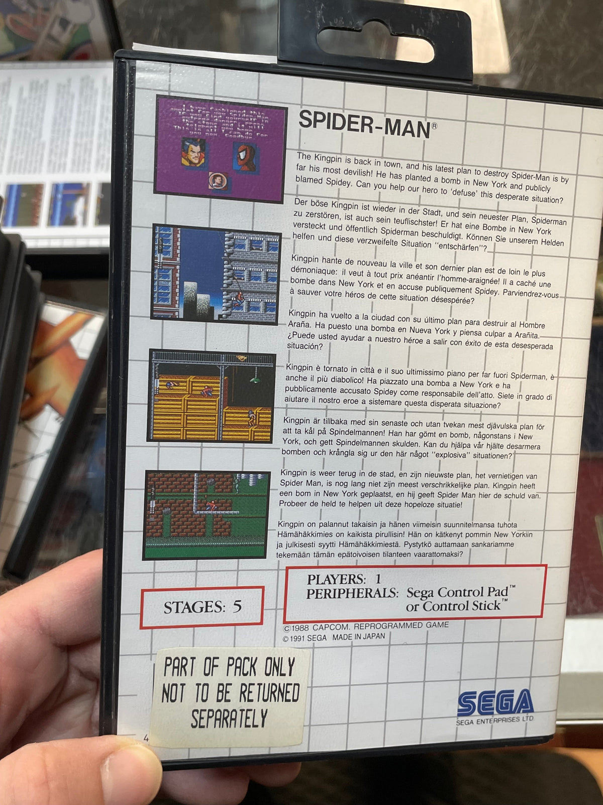 Spider-Man with Pack Sticker (SEGA Master System SMS, Video Games) **COMPLETE** product image 7, provided for visual