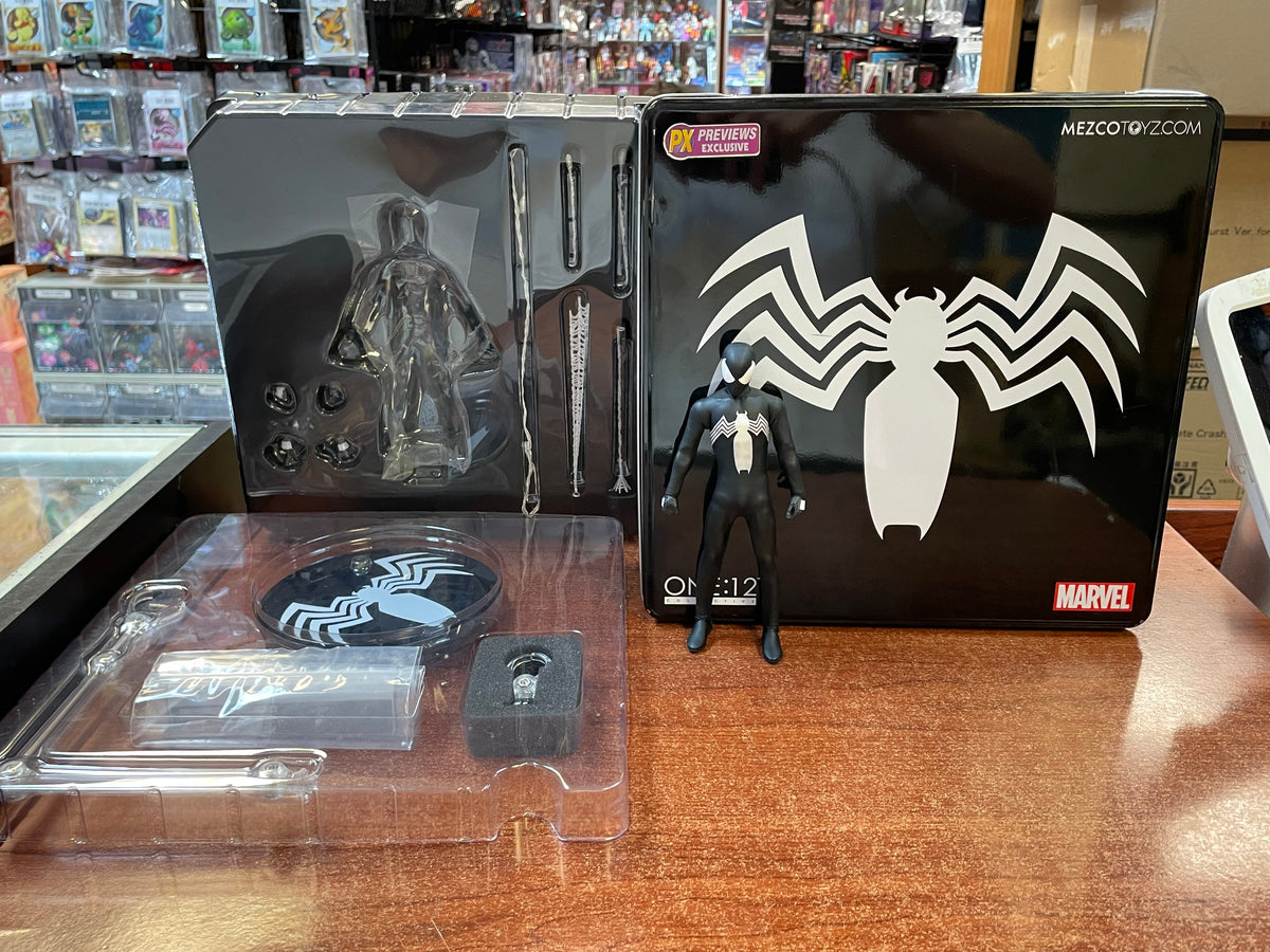 Black Suit Symbiote Spider-Man PX Exclusive (Mezco One:12, Mezco Toyz) COMPLETE product image 2, provided for visual