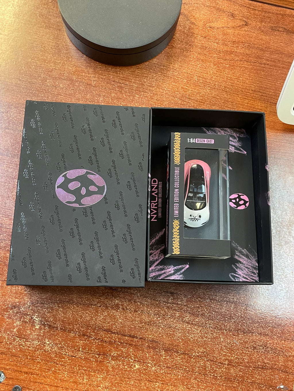 Degenerate Eggs Pink Tesla 1/64 (NVRLAND Collectibles, Diecast ) SEALED product image 8, provided for visual reference and
