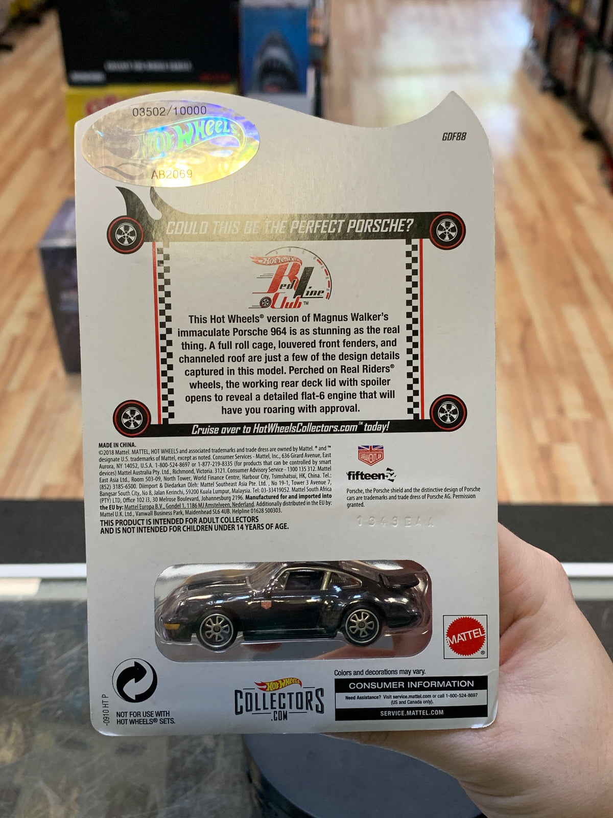 Porsche 964 Black RLC (Hot Wheels Red Line Club, Mattel) SEALED product image 12, provided for visual reference and product