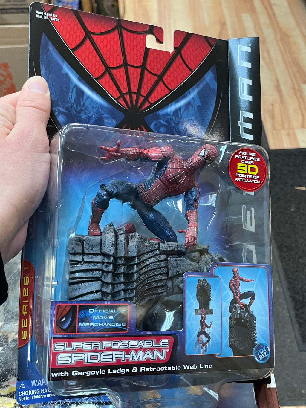 Super Poseable Spider-Man With Gargoyle Ledge Series 1 (Vintage Spider-Man, Toy Biz) SEALED product image 6, provided for