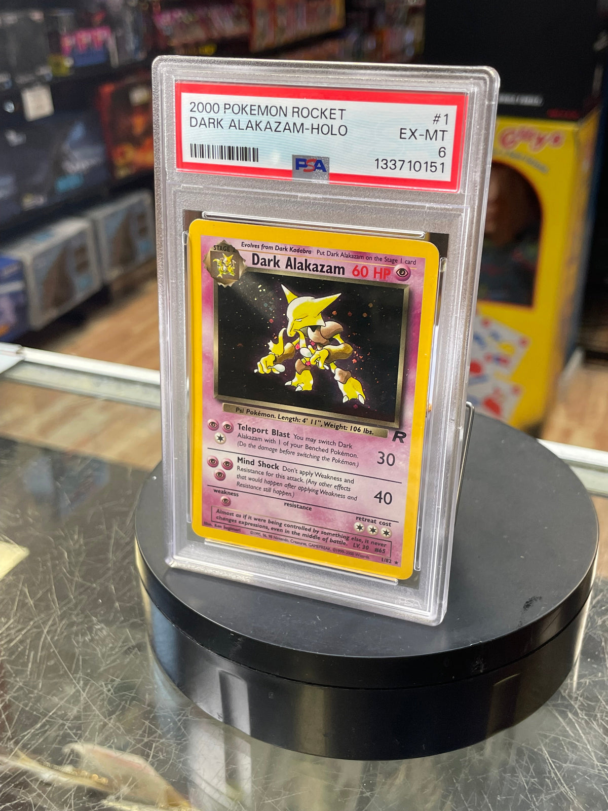 Dark Alakazam Holo Rockey 1/82 (Pokemon, Wizard) **PSA 6** product image 2, provided for visual reference and product detail