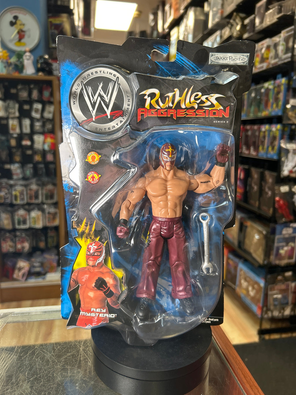 Burgundy Rey Mysterio -Ruthless Aggression- (Vintage WWE, Jakks) **SEALED** product image 1, provided for visual reference