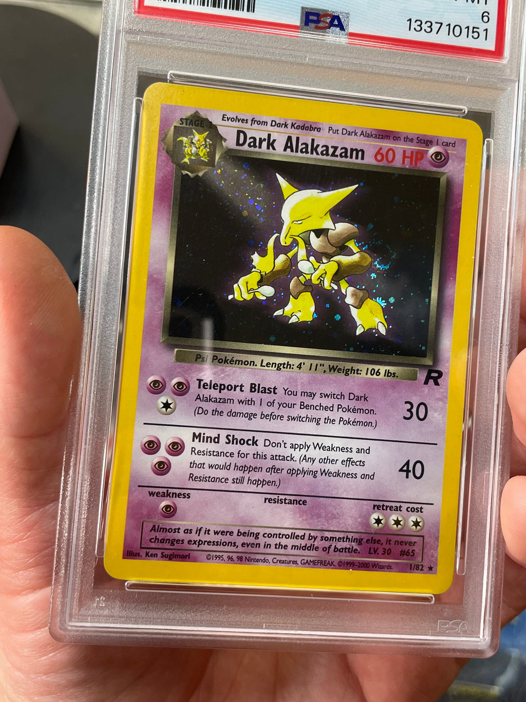 Dark Alakazam Holo Rockey 1/82 (Pokemon, Wizard) **PSA 6** product image 8, provided for visual reference and product detail