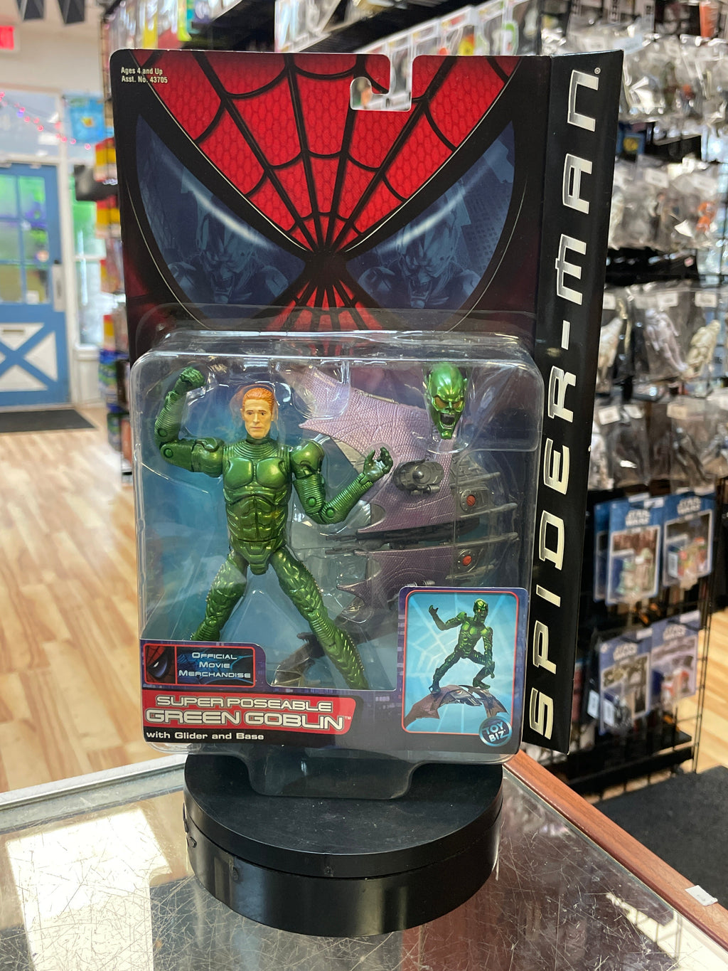 Super Poseable Green Goblin With Glider & Base Series 1 (Vintage Spider-Man, Toy Biz) SEALED product image 1, provided for