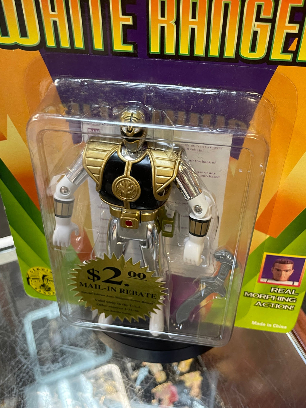 Auto Morphin Metallic White Ranger (Vintage MMPR Power Rangers, Bandai) **SEALED** product image 2, provided for visual