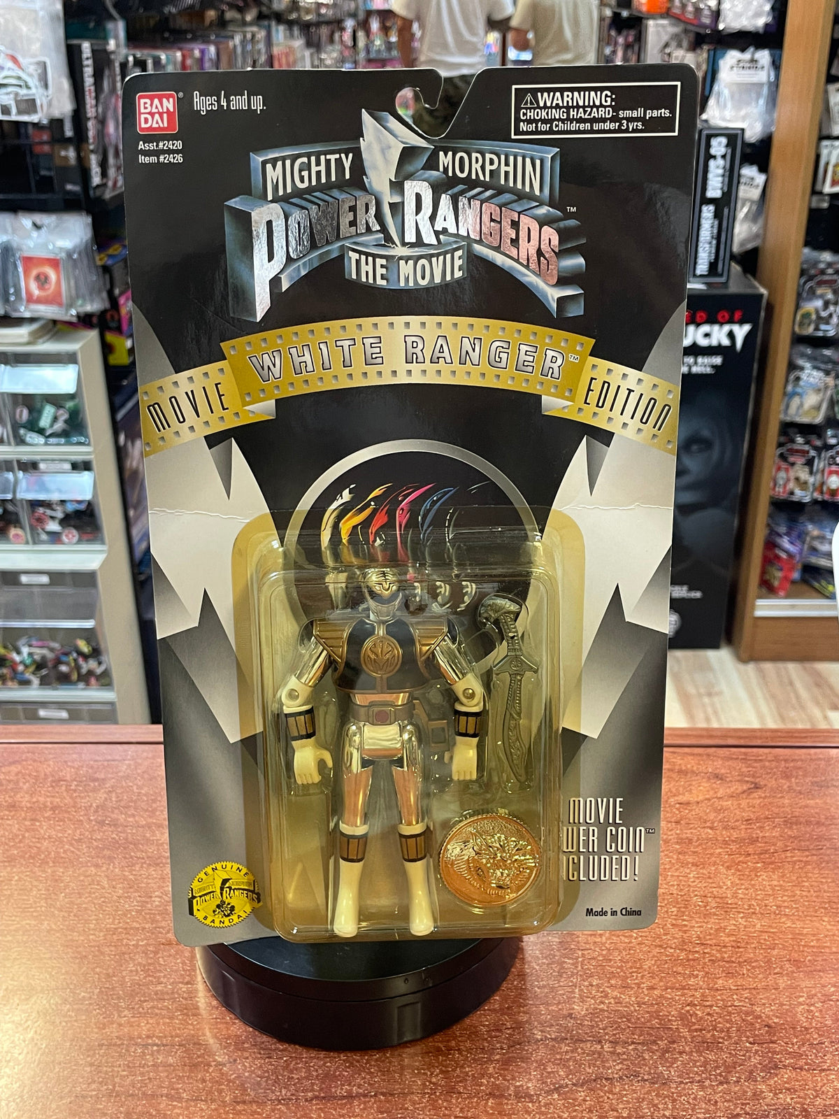 Auto Morphin Metallic White Ranger (Vintage MMPR Power Rangers, Bandai) **SEALED** product image 1, provided for visual