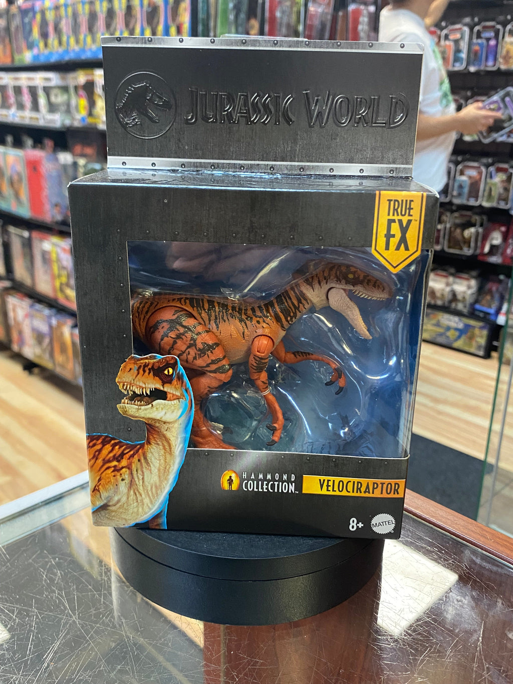 Orange Velociraptor (Jurassic Park Hammond Collection, Mattel) SEALED product image 1, provided for visual reference and
