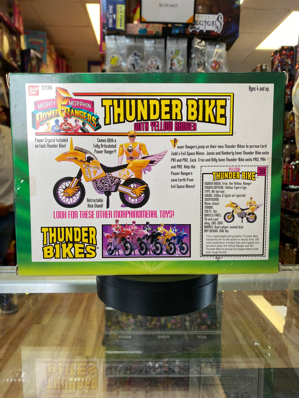 Thunder Bike with Yellow Ranger #2236 (Vintage MMPR Power Rangers, Bandai) NEW product image 3, provided for visual