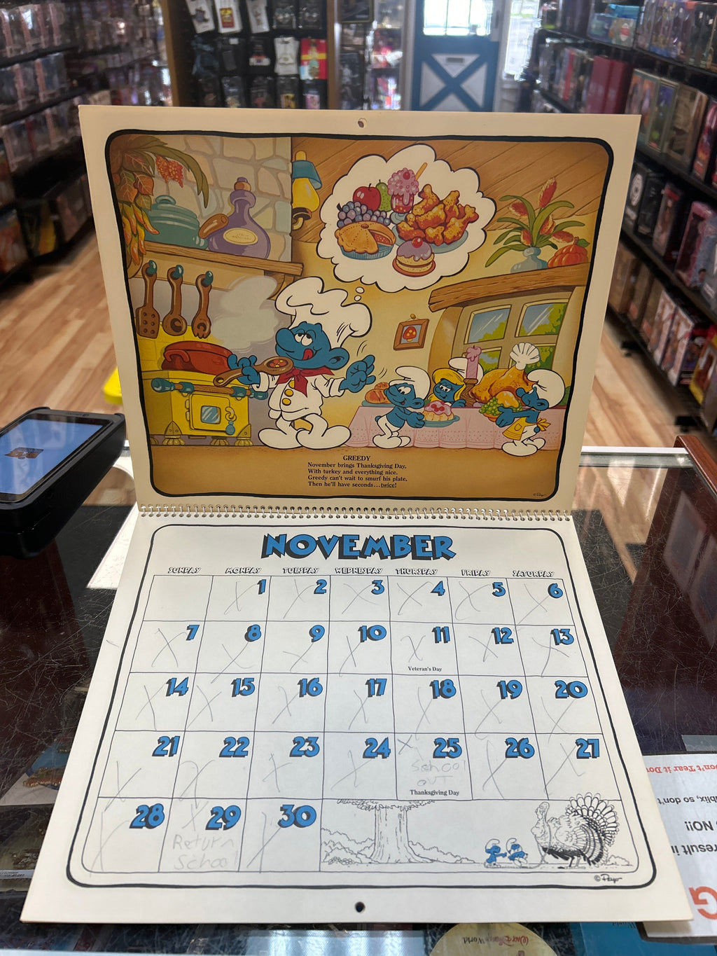 16 Month Calender -1982/1983- (Vintage Smurfs, Schleich Peyo) product image 4, provided for visual reference and product