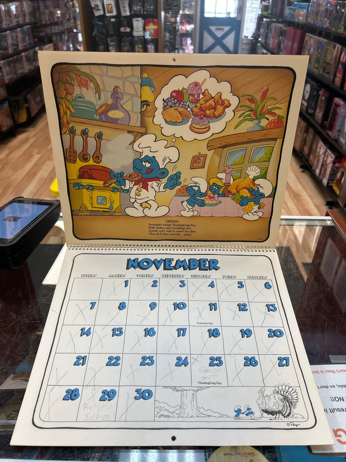 16 Month Calender -1982/1983- (Vintage Smurfs, Schleich Peyo) product image 4, provided for visual reference and product
