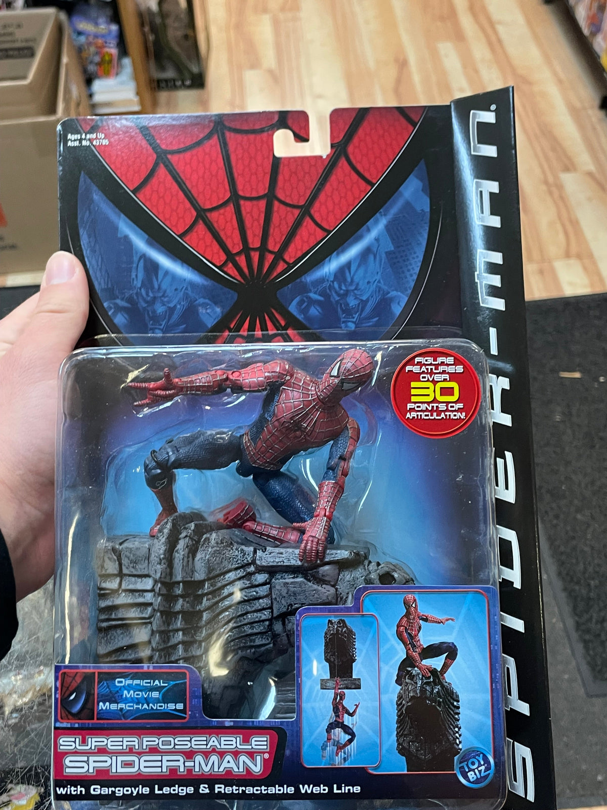 Super Poseable Spider-Man With Gargoyle Ledge Series 1 (Vintage Spider-Man, Toy Biz) SEALED product image 5, provided for