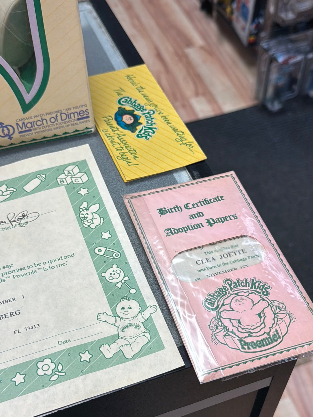 Clea Joette Preemie with Papers Box (Vintage CPK Cabbage Patch Kid, Coleco) product image 16, provided for visual reference