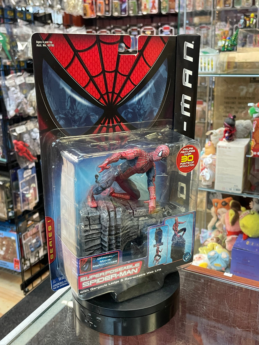 Super Poseable Spider-Man With Gargoyle Ledge Series 1 (Vintage Spider-Man, Toy Biz) SEALED product image 2, provided for