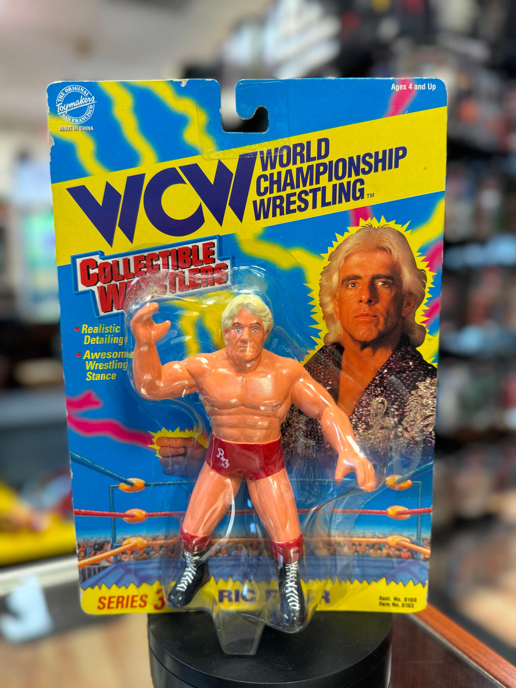 Red Trunks Ric Flair Figure (Vintage WCW Wrestling, OSFT) Sealed product image 1, provided for visual reference and product
