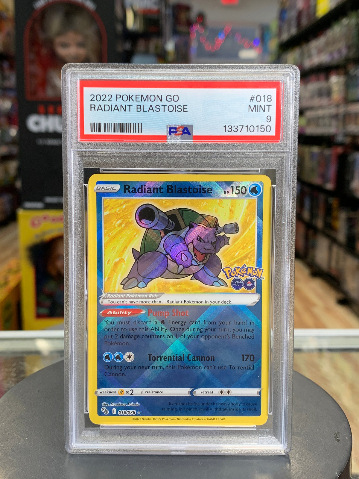 Radiant Blastoise Go 018/078 (Pokemon, Wizard) **PSA 9** product image 1, provided for visual reference and product detail
