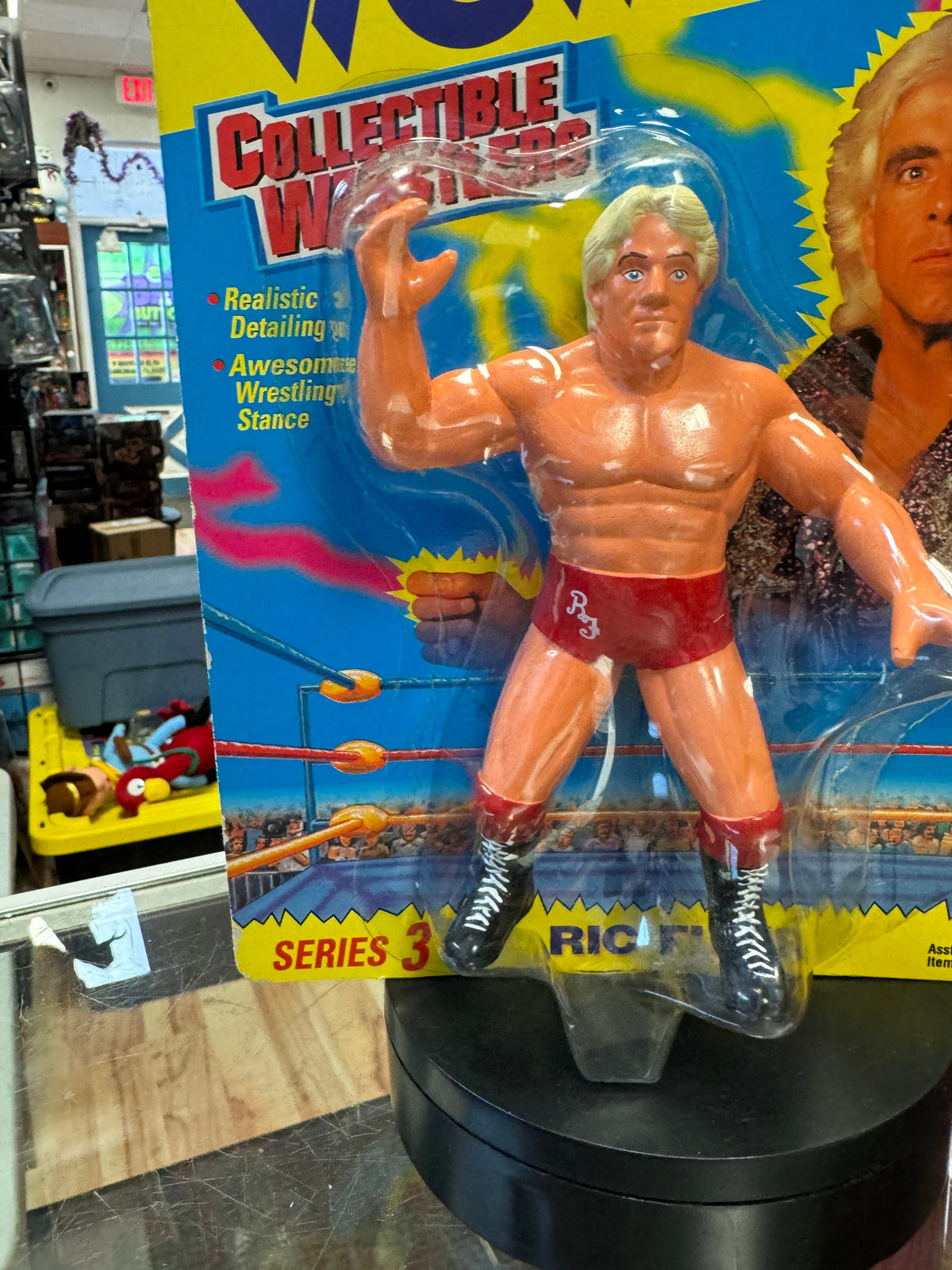 Red Trunks Ric Flair Figure (Vintage WCW Wrestling, OSFT) Sealed product image 5, provided for visual reference and product