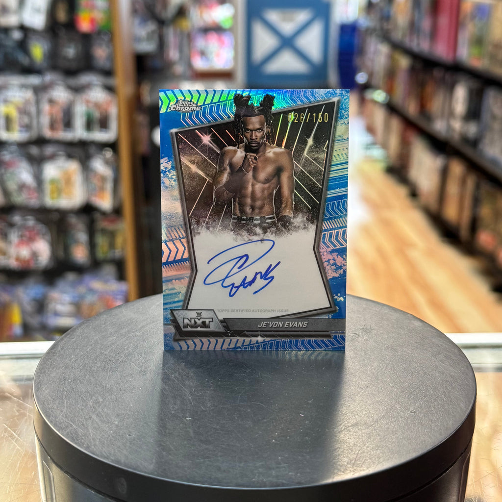 Je'Von Evans NXT Blue Refractor Autograph Card (WWE, Topps Chrome) product image 1, provided for visual reference and