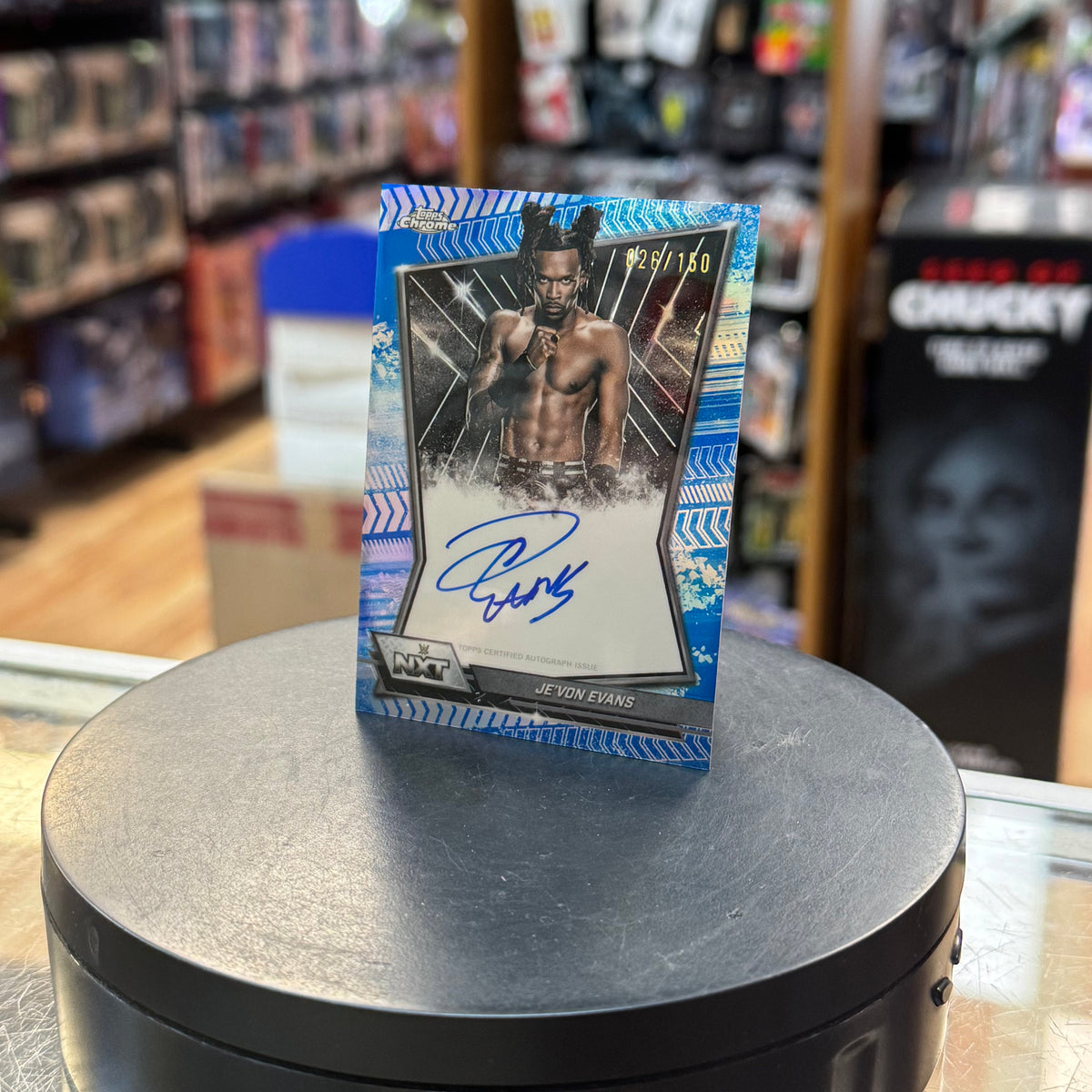 Je'Von Evans NXT Blue Refractor Autograph Card (WWE, Topps Chrome) product image 3, provided for visual reference and