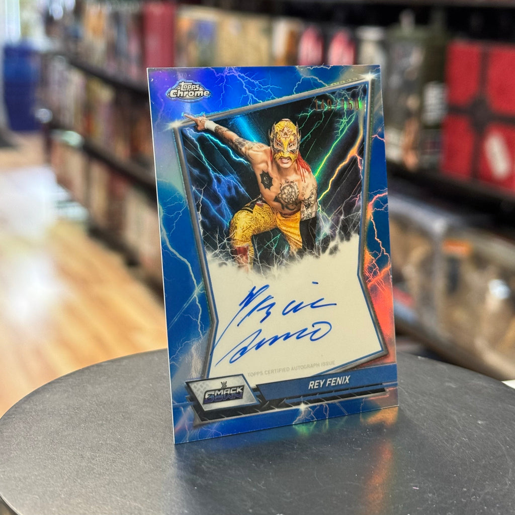 Rey Fenix Auto -Blue Refractor 140/150- (WWE, Topps Chrome) product image 2, provided for visual reference and product