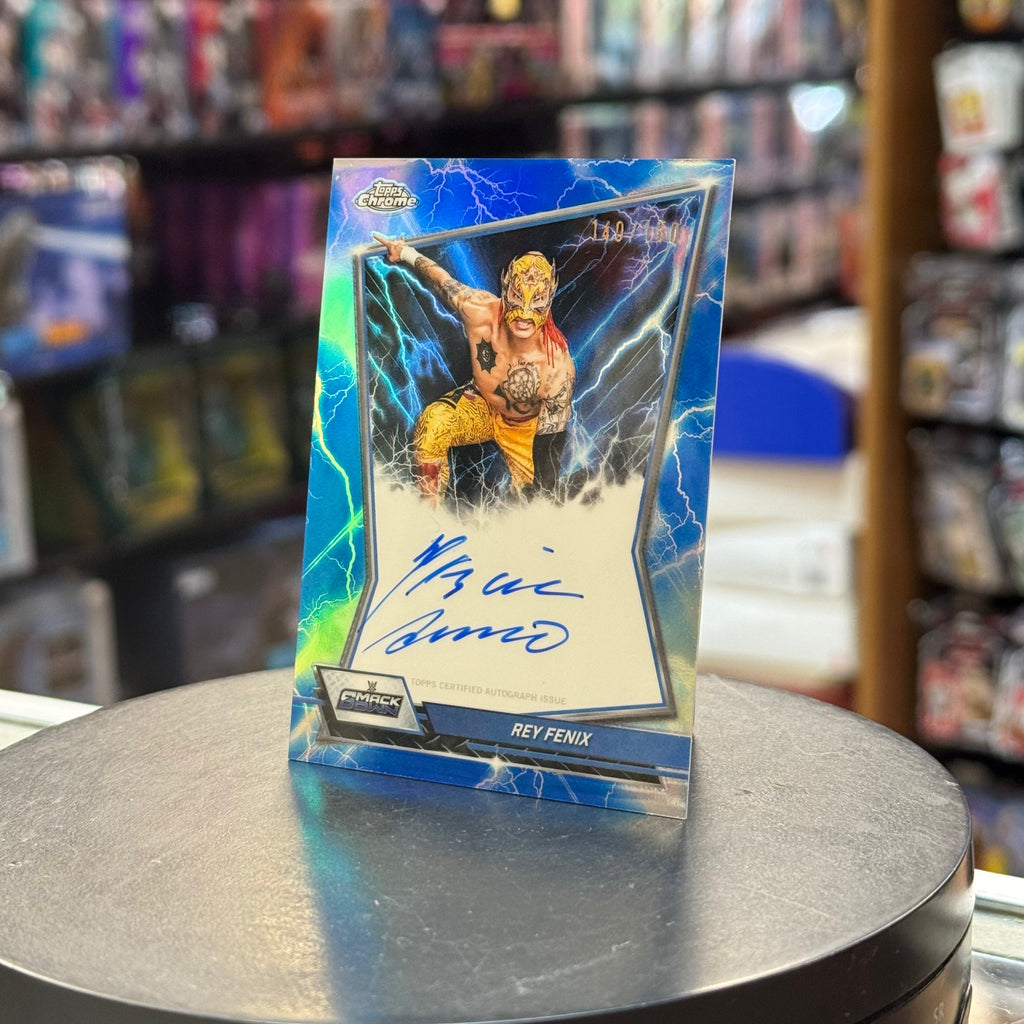 Rey Fenix Auto -Blue Refractor 140/150- (WWE, Topps Chrome) product image 3, provided for visual reference and product