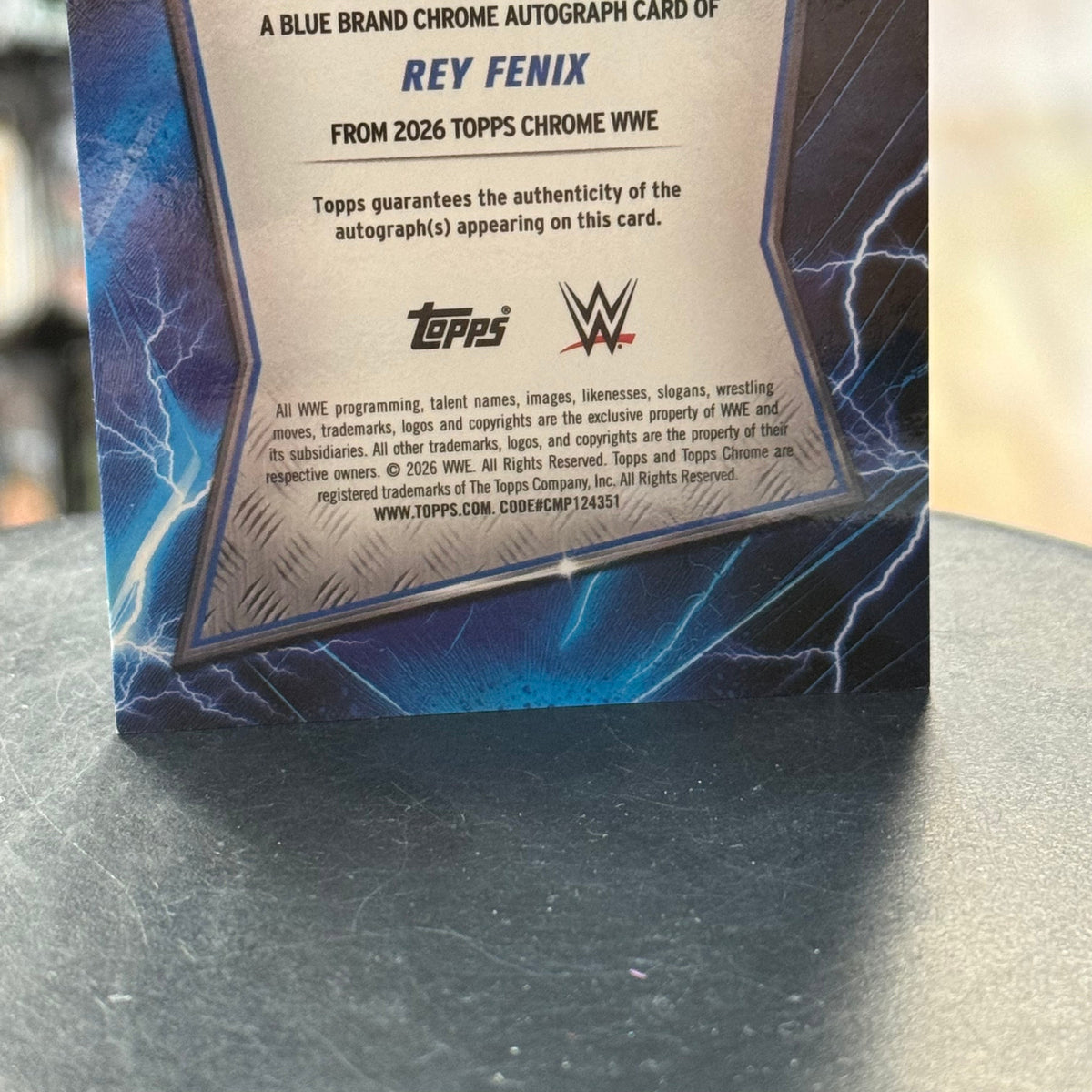 Rey Fenix Auto -Blue Refractor 140/150- (WWE, Topps Chrome) product image 6, provided for visual reference and product
